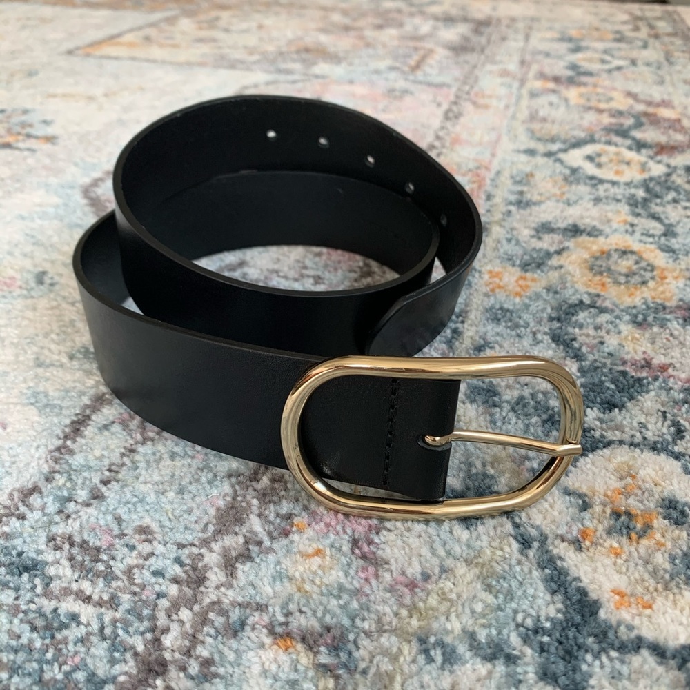 & Other Stories Leather Gold Buckle Black Belt S